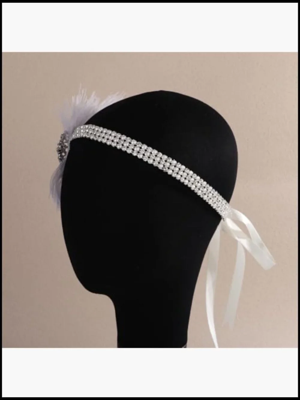 1920s Flapper White Feather Headband with Crystal Pendant Rhinestone Hair - Picture 4 of 7